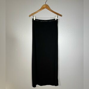 Calvin Klein black logo waistband side slits coverup midi skirt L/XL quietluxury